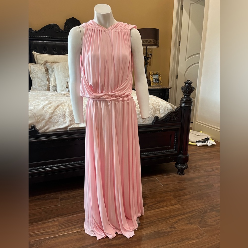Proenza Schouler pink cape back floor length maxi dress size 2